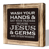 Christian Bathroom Sign - Wash Hands & Prayers, Rustic Wooden Tabletop Art, Farmhouse Washroom Decor JXZOLQ