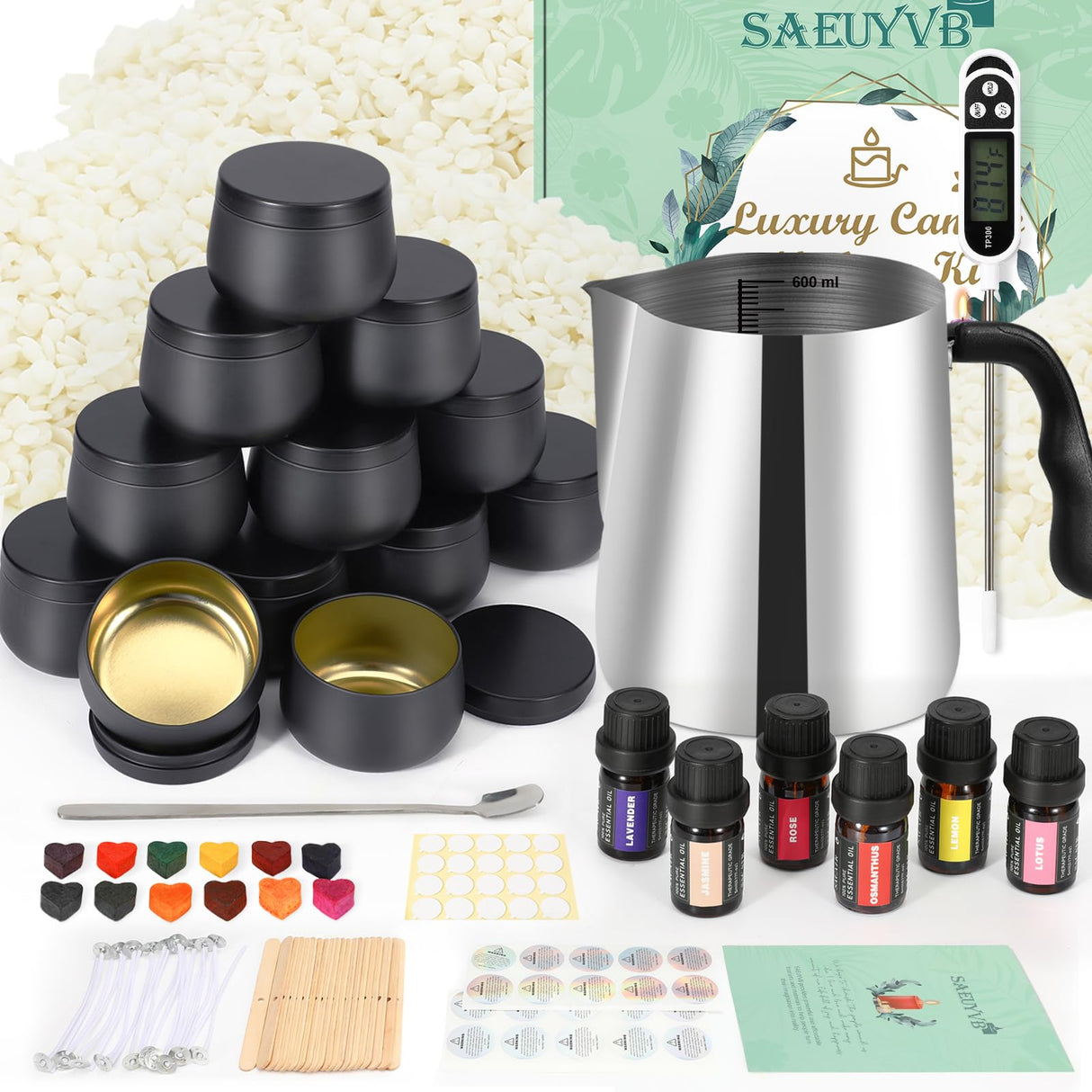 SAEUYVB Candle Making Kit for Adults - Full Set Candle Making Supplies - Soy Candle Kit - DIY Starter Scented Soy Candle Making Kit - Perfect Decoration for Family Life SAEUYVB