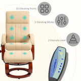 HOMCOM Recliner Chair with Ottoman, Electric Faux Leather Recliner with 10 Vibration Points and 5 Massage Mode, Reclining Chair with Remote Control, Swivel Wood Base and Side Pocket, Beige HOMCOM