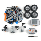 MOC 4WD Power Function RC Car Chassis Kit - Technical Building Blocks with 62.4x20mm Wheels, M Motor, Servo & AA Battery Box for Off-Road Climbing Cars RCmall