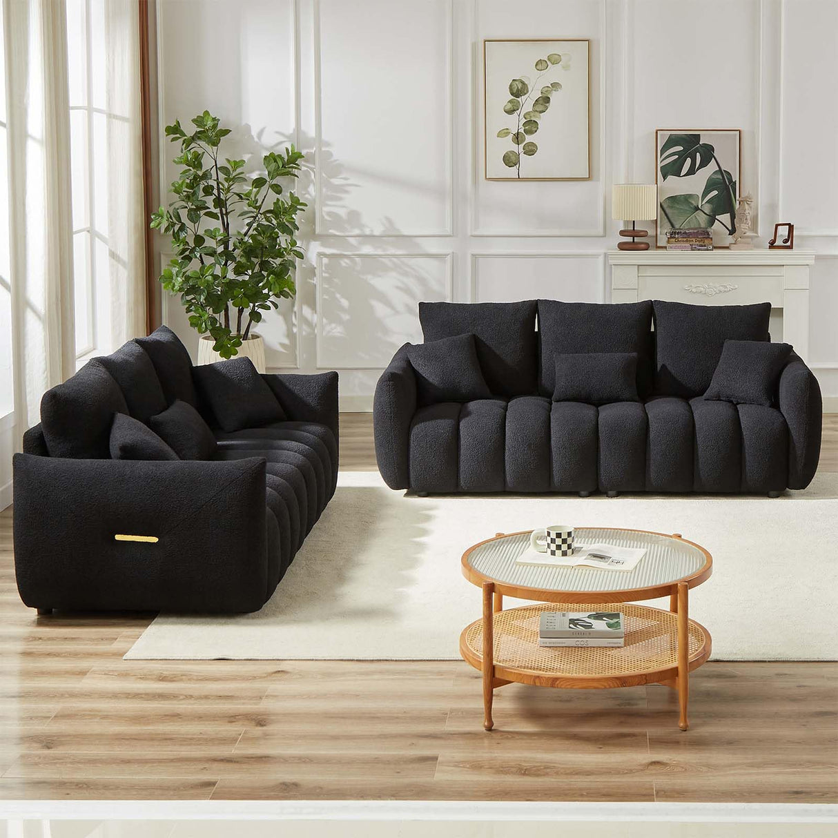 Antetek 82" Modern Sofa Couch, Comfy Deep Seat Teddy Cloud Sofa, Upholstered 3-Seater Boucle Couch, Oversized Loveseat for Living Room, Bedroom, Office, Apartment, Black Antetek