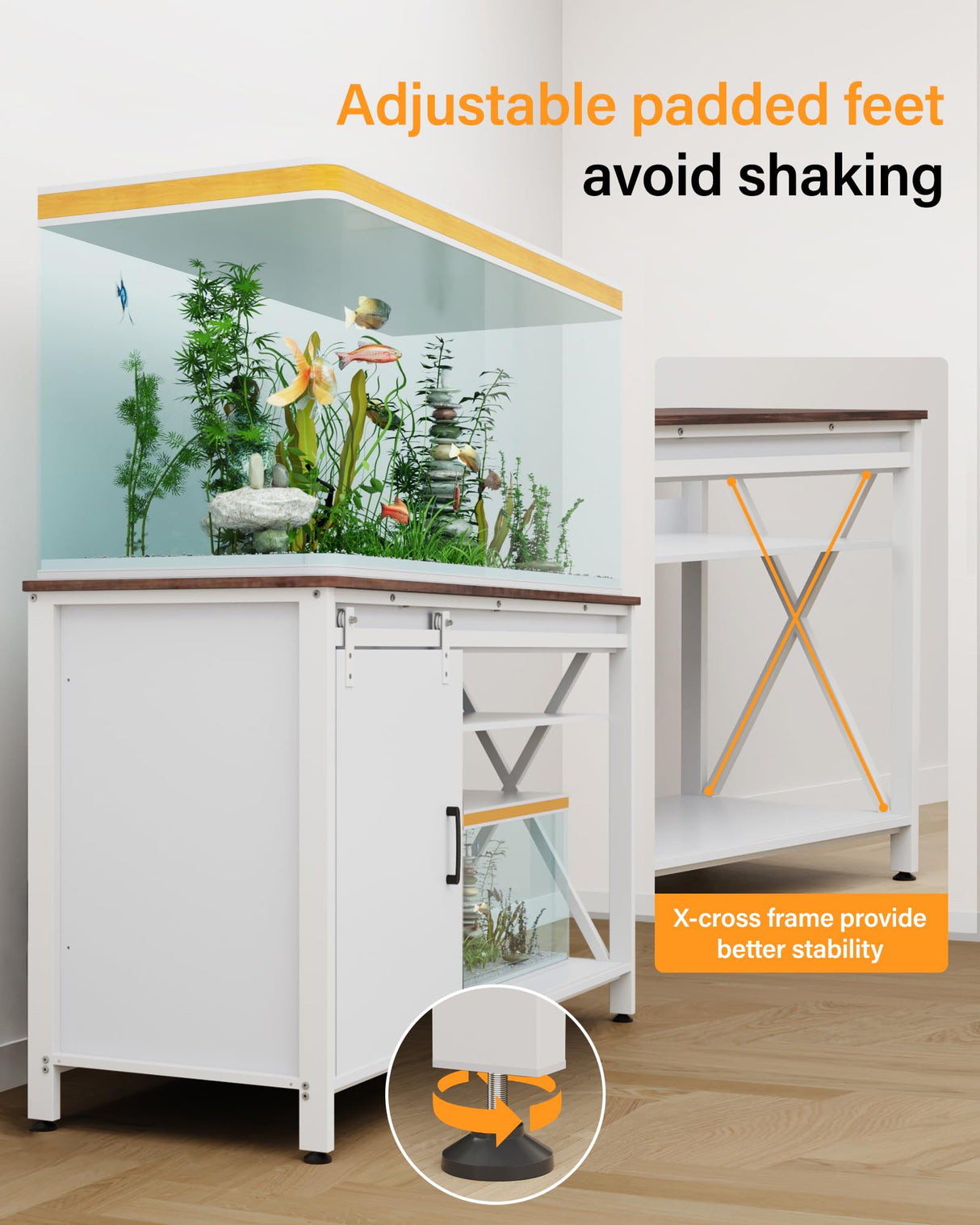 Aquarium Stand for 55 Gallon Fish Tank: Tank Stand Table with Cabinet Storage Accessories - Metal Fish Stand with Power Outlet for 55-75 Gallon Reptile Turtle Terrarium - Weight Capacity 1200 lb FILKO