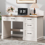 Halitaa Farmhouse 47" Executive Desk, Computer Desk with Drawers and File Drawer, Workstation Computer Desk with Charging Station for Home Office,Study,Unique White. Halitaa