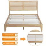 HRVEOCEI Boho Bed Frame Queen with Rattan Headboard, Rattan Bed Frame&Queen Beds Frames with Wood Legs, Solid Wood Beds Frames with Storadge Underneath,Easy Assembly (Oak White, Queens) HRVEOCEI