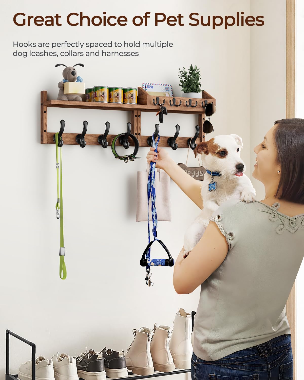 Tatub 29" Coat Rack Wall Mount with Shelf, 4 in 1 Entryway Key Holder with 7 Coat Hooks 4 Key Hangers Mail Organizer, Wood Wall Shelf for Living Room, Bedroom, Bathroom