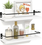RICHER HOUSE White Bathroom Shelves, Small Floating Wall Mounted Shelf for Bathroom Decor, Guard-Rail Wood Shelving Organizer Over Toilet Kitchen Storage Shelves Set of 2 - White RICHER HOUSE