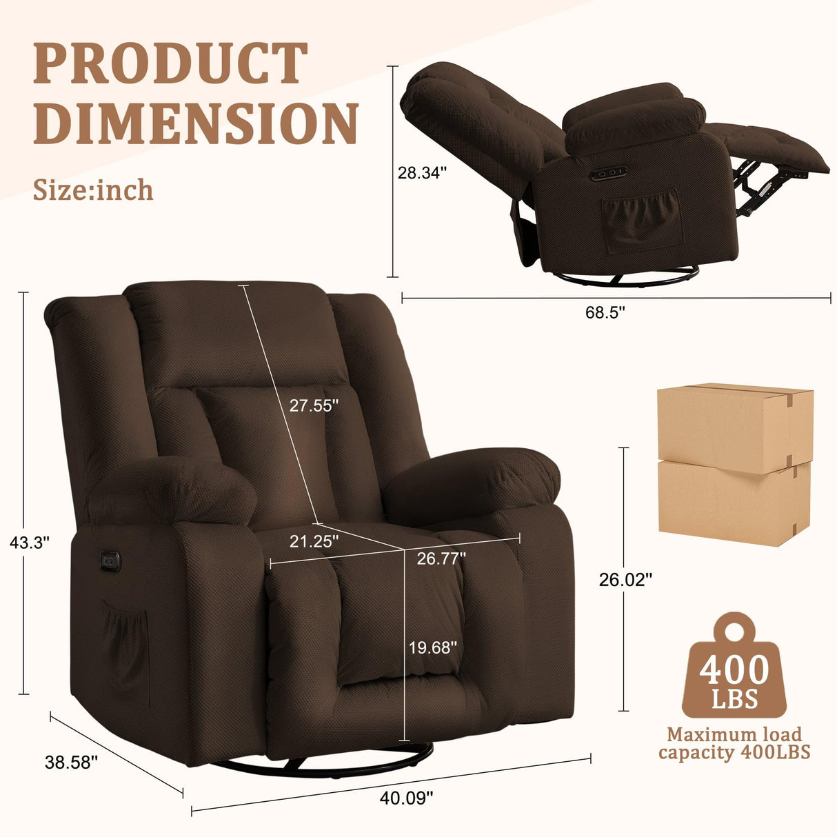 Korser Rocker Recliner Chairs for Adults, Swivel Rocking Chair with Heat and Massage, Modern Electric Recliner with Extra Wide, Waffle Fabric Massage Chair Recliner for Living Room, Bedroom Korser