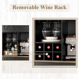 HOSTACK Kitchen Pantry Storage Cabinet, 71" Tall Food Pantry Cabinet with Microwave Stand, Farmhouse Kitchen Hutch Cabinet, Coffee Bar Hutch with Wine Rack for Dining Room, Living Room, Black HOSTACK