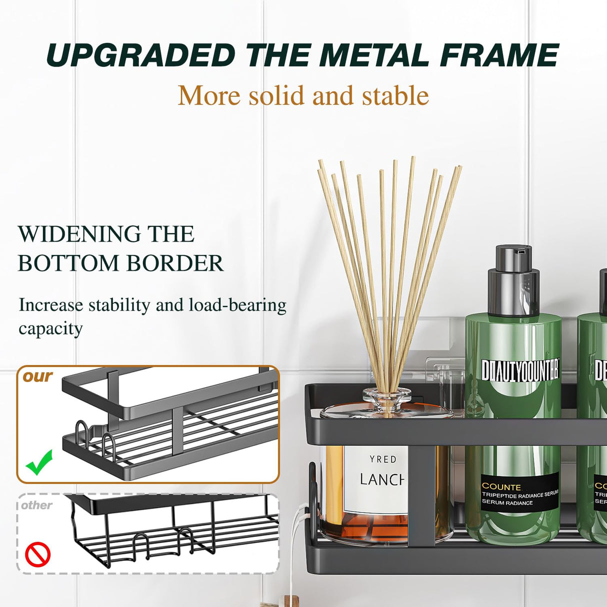 Youvip Adhesive Shower Caddy,Shower Shelves with Soap Holder and 12 Hooks,Rustproof No Drilling Bathroom Organizer and Storage,Black,3 Pack Youvip