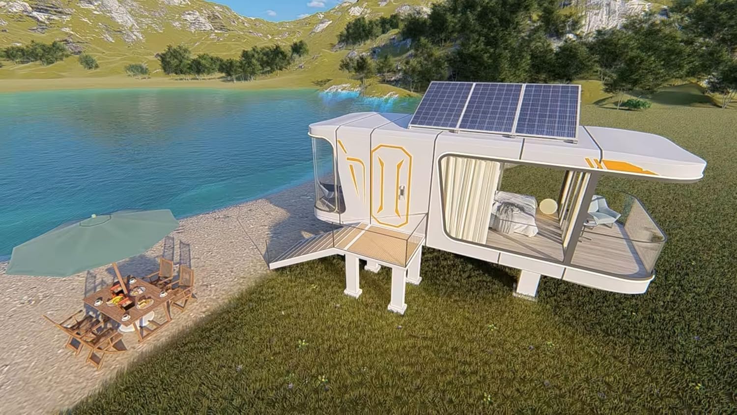 Tiny Prefab House. Container Movable House. Solar Powered Mobile Container House Modular Guest House. 2 Spacious Bedroom + Luxury Shower Bathroom+Kitchen Space (40Ft) - WoodArtSupply