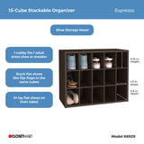 ClosetMaid 15 Cube Stackable Storage Organizer for Shoes, Bags, Crafts, Hobbies with Wood Shelves, for Closet, Entryway or Mudroom, Espresso ClosetMaid