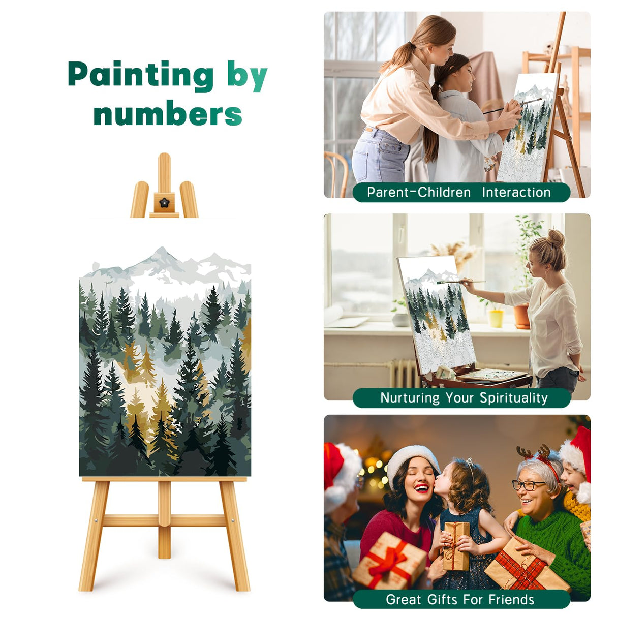 Framed Paint by Numbers Kit for Adults Beginner & Kids Age 8-12, Easy Landscape Adult Paint by Number Kits on Canvas, DIY Acrylic Forest Number Painting for Adults Mountain for Home Decor 8x12 Inch Possoco