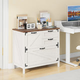 Lateral File Cabinet with 4 Drawers Farmhouse File Cabinet for Letter/Legal/A4 Size Hanging Files, Large Wood File Storage Cabinets Printer Stand for Home Office Cabinet, Rustic White Halitaa