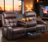 3-Seater Loveseat Recliner Sofa, Home Theater Seating Reclining Couch with Flip Middle Backrest, RV Wall Hugger Sleeper Sofa with Massage, Dawer & Cup Holders, 150° Recline for RV & Living Room TOMOSLTER