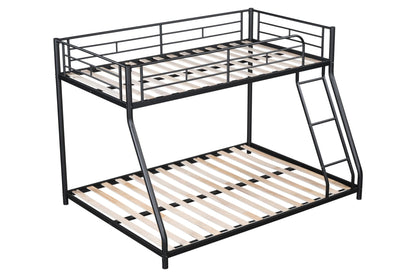 UOCFYK Twin Over Full Bunk Bed with Sturdy Metal Frame, Wood Slats, and Safety Guardrails - Black - WoodArtSupply