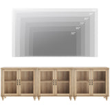 WAMPAT 100 Inch TV Stand with Glass Door, Wood TV Cabinet Entertainment Center for 75/80/85 Inch TV, 3-in-1 Kitchen Buffet Cabinet with 6 Storage Cabinets for Dining Room & Living Room, Oak WAMPAT