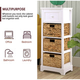 PHI VILLA Storage Cabinet with Baskets, Farmhouse Accent Cabinet Narrow Cabinet with Shelves for Bathroom Entryway Rattan Cabinet with Drawer End Table/Beside Table White PHI VILLA