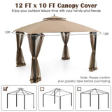 Tangkula 10x12 Ft Gazebo Replacement Canopy Top, Double Tier Canopy Replacement Roof with Air Vent and Drainage Holes, CPAI-84 Outdoor Canopy Top Cover for Garden, Backyard, Patio (Brown) Tangkula