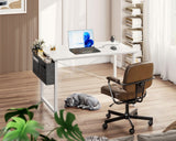 ODK Computer Desk - 40 Inch Office Writing Desk for Home, Student Study Desk with Storage Bag, Headphone Hook & Power Outlets, Modern Simple Table for Bedroom, White ODK