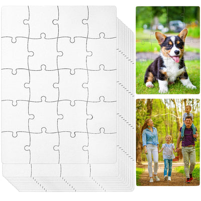 12 Sets Blank White Jigsaw Puzzles,Sublimation Puzzle Craft,White DIY Custom Puzzle for Heat Press Thermal Transfer Puzzle Craft(A5-20 Style)