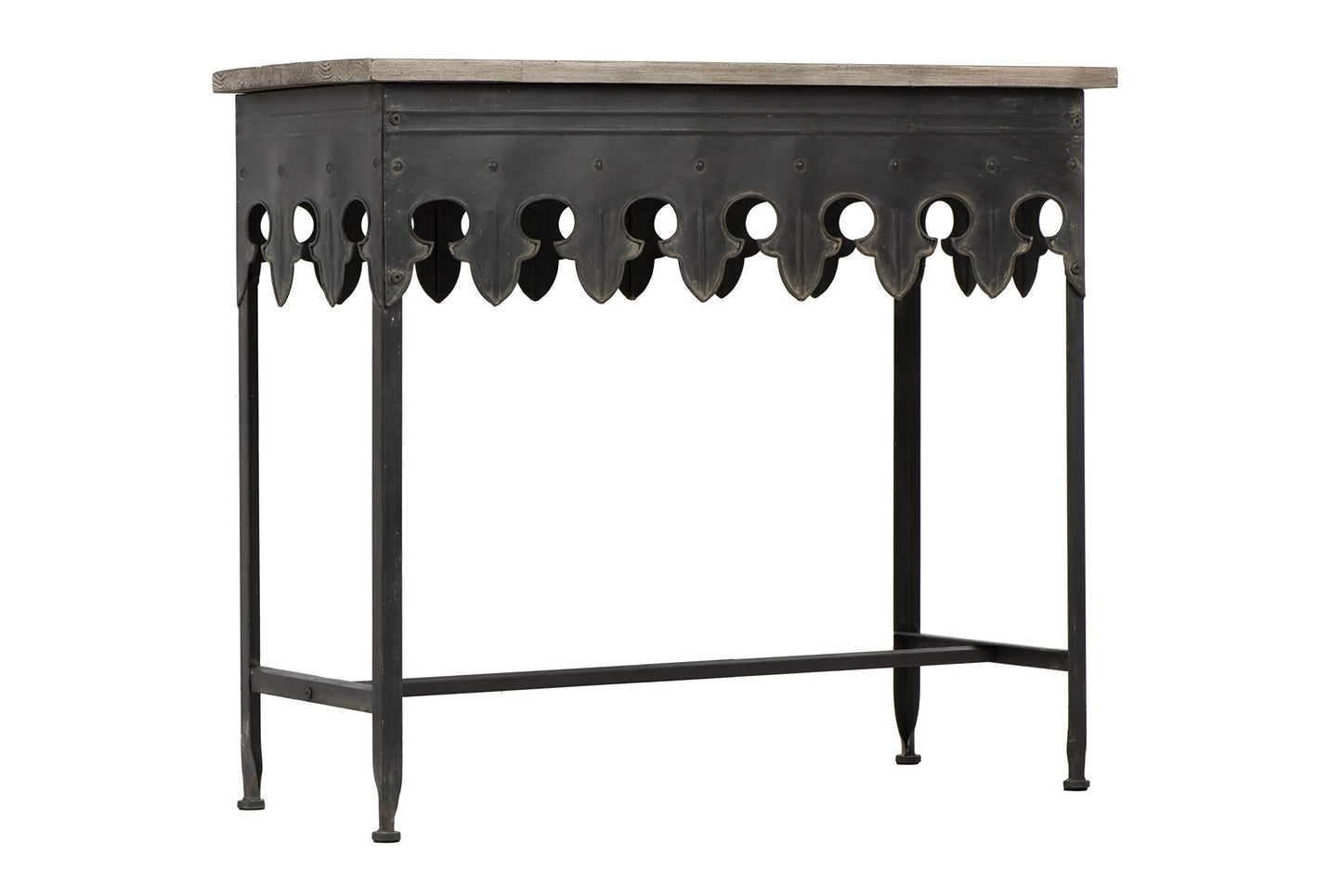 Creative Co-Op Rustic Farmhouse Metal Console Table with Solid Wood Top, Distressed Grey