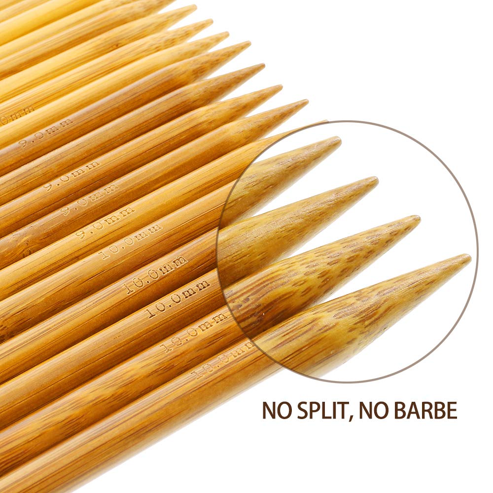 RELIAN Double Pointed , 75 Pcs Bamboo Knitting Needles Set, 15 Sizes from 2.0mm-10.0mm(8 Inches Length)+ 4Pcs Knitting Needles Point Protectors RELIAN