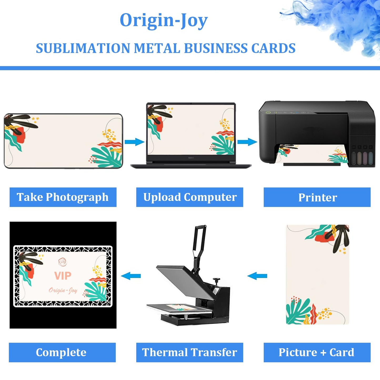 Origin-Joy 25 PCS Sublimation Metal Business Cards, 3.4 x 2.1 Inch Aluminum Printable Business Card Blanks for Custom Color Print (0.45 mm, Flower Edge)