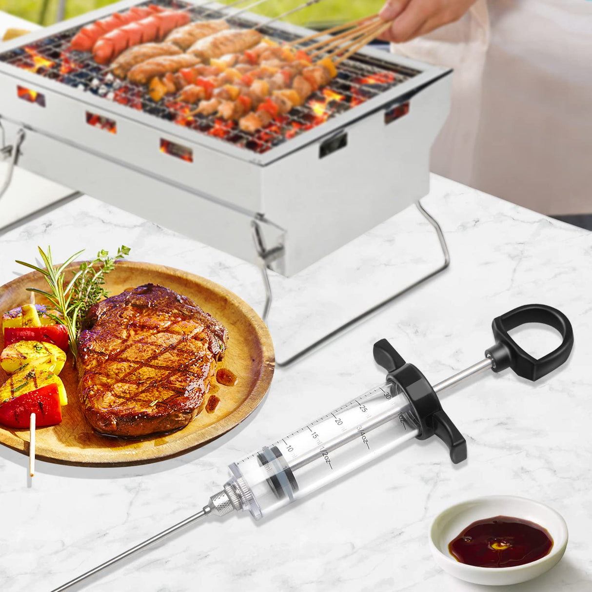 Tri-Sworker Plastic Meat Injector Kit for Smoker with 3 Flavor Food Syringe Needles, Ideal for Injecting Marinade into Turkey, Meat, Brisket; 1-OZ; Including Paper User Manual, Recipe E-Book (PDF) Tri-Sworker