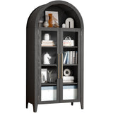 infurnic Arched Display Cabinet, 63'' Tall 5-Tier Arched Bookcase with Glass Doors & Adjustable Shelves for Living Room, Dining Room & Kitchen, Black infurnic