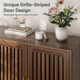 Smart FENDEE 63" Long Sideboard Buffet with 4 Louvered Doors, Farmhouse Buffet Storage Cabinet with Gold Handle, Coffee Bar Cabinet for Entryway, Kitchen, Dining Room, Living Room, Walnut Smart FENDEE