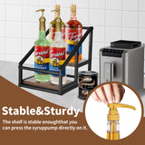 YQBRAO Coffee Syrup Rack Organizer,Liquor Bottle Display Shelf,2-Tier 4 Bottle Stand for Coffee Bar, Kitchen Station, Liquor, Wine, Dressing,Rustic Brown YQBRAO