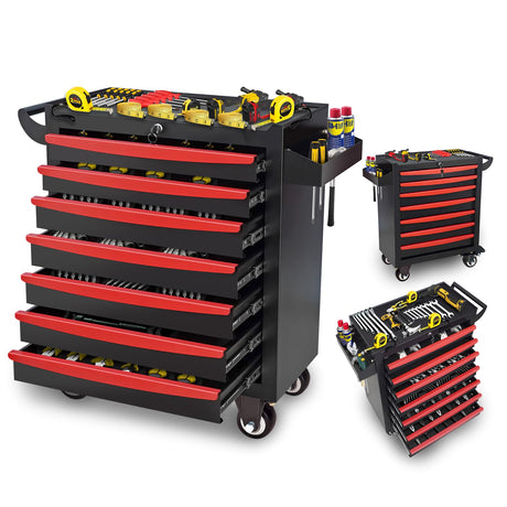 Barphygo 7-Drawer Rolling Tool Chest, Metal Tool Box with Wheels & Lock Garage Storage Cabinets Tool Cart Toolbox Organization Workbench for Workshop, Warehouse & Repair Shop Barphygo
