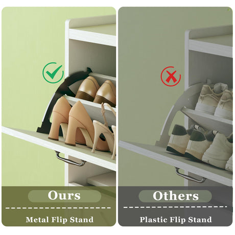 HUAHUU Shoe Cabinet with 4 Flip Drawers, Shoe Storage Cabinet with Mounted Rack & Adjustable Shelves, Shoe Cabinets Storage for Entryway, Hallway, Narrow Shoe Cabinet with Metal Legs, White HUAHUU