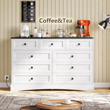 Hasuit Bedroom Dresser with 9 Drawers, 51.2‘’ Long Dresser TV Stand with Charging Station, Farmhouse Dresser Chest of Drawers, Large Wood Storage Organizer Dresser for Bedroom Living Room, White/Black Hasuit