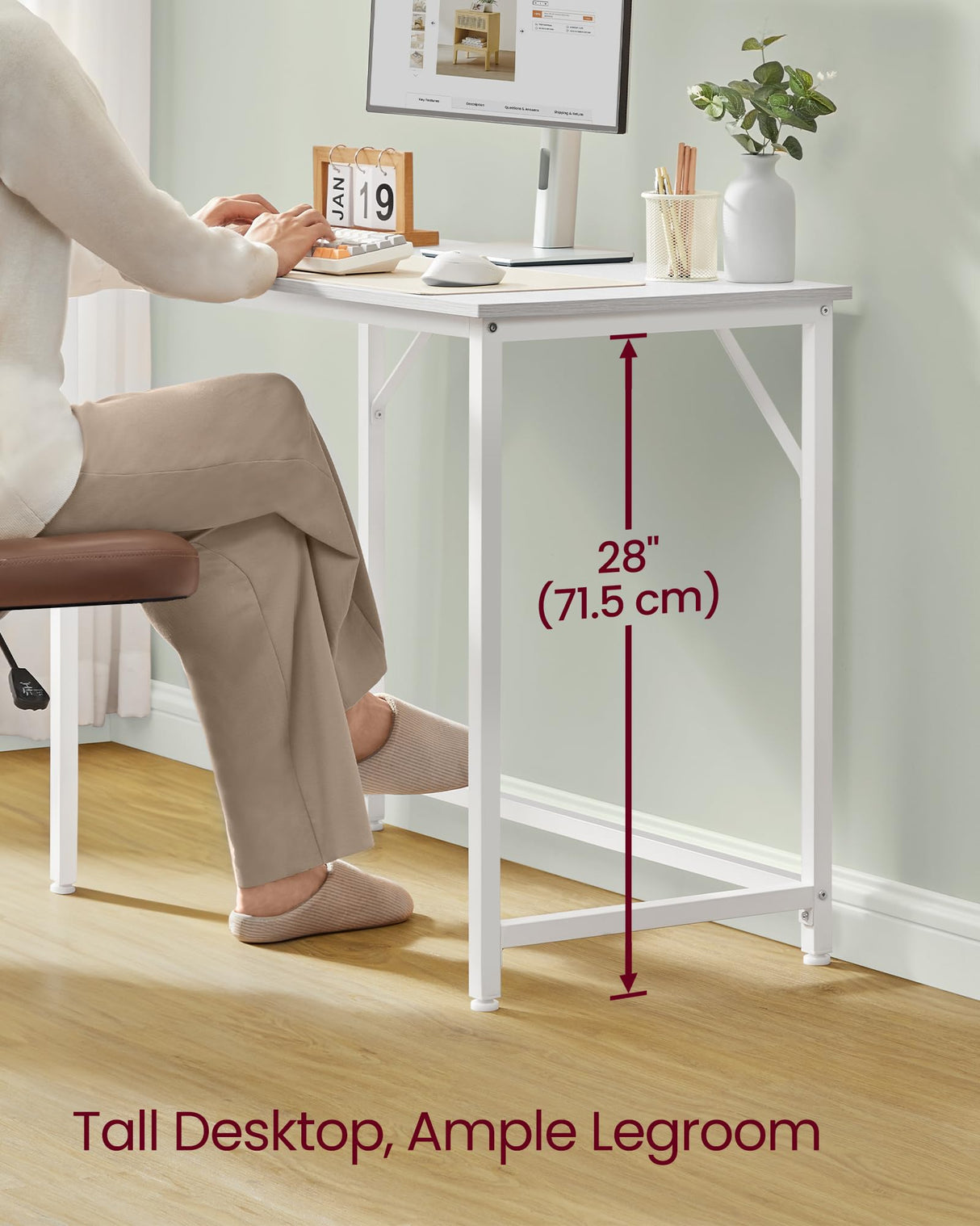 VASAGLE Computer Desk, Gaming Desk, Home Office Desk, for Small Spaces, 19.7 x 39.4 x 29.5 Inches, Modern Style, Metal Frame, Maple White ULWD041W44 VASAGLE