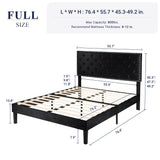 Allewie Full Size Bed Frame, Velvet Upholstered Platform Bed with Adjustable Diamond Button Tufted & Nailhead Trim Headboard, Wood Slat Support, Easy Assembly, No Box Spring Needed, Black Allewie
