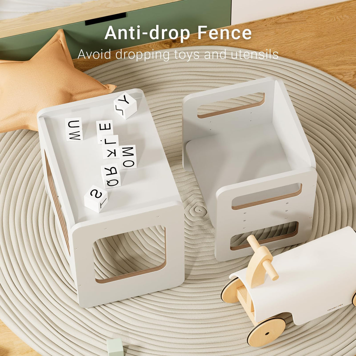 Tilhumt Montessori Weaning Table and Chair Set for Kids, Toddler Table and Chair Set, Adjustable Height Chair and Activity Table with Fence for Read, Play, Crafts (Upgraded) Tilhumt