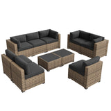Aoxun Patio Furniture Sets, 10-Piece Outdoor Patio Furniture with Thick Cushions, Wicker Outdoor Conversation Set Sectional Sofa for Backyard, Poolside, Garden Aoxun
