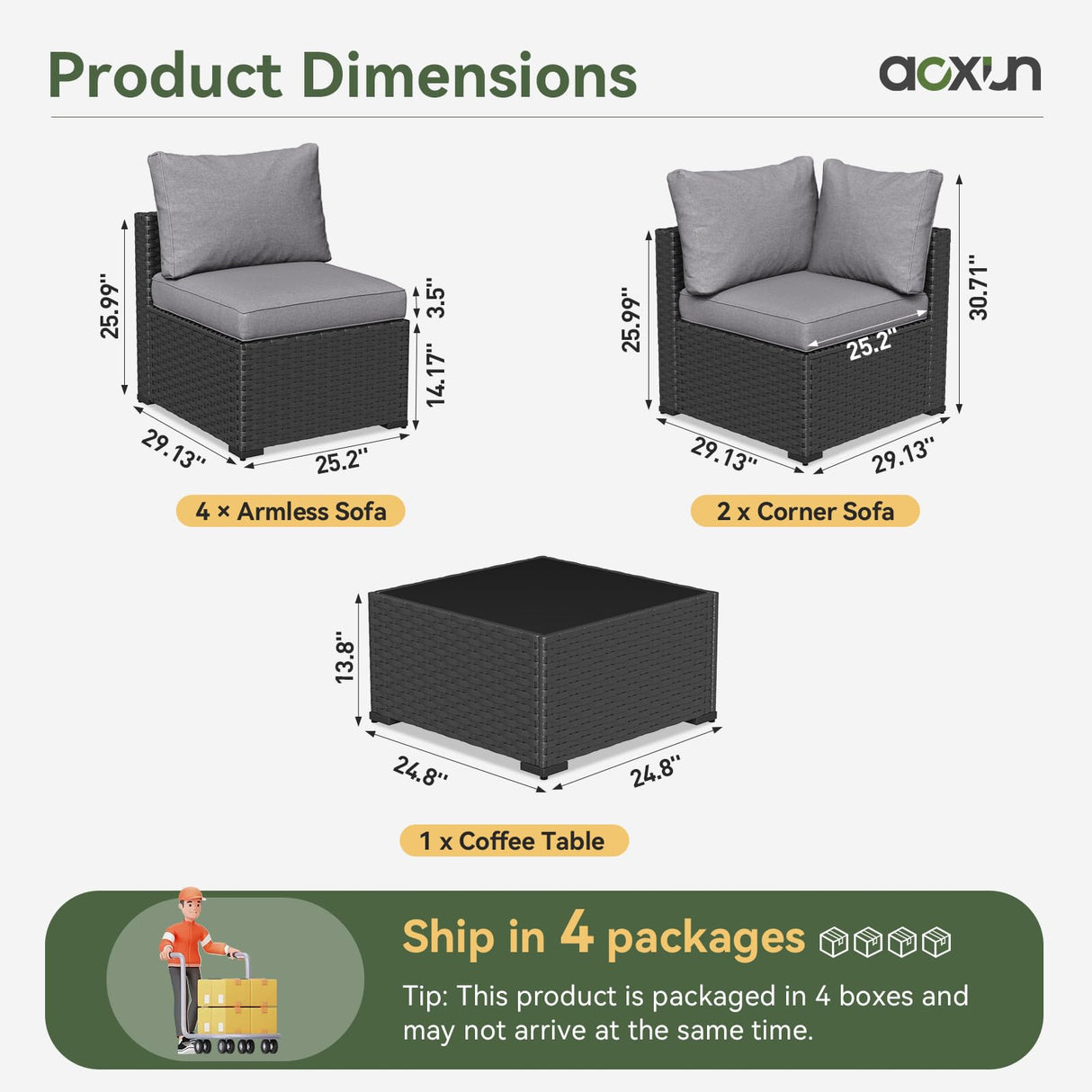 Aoxun 10 Piece Patio Furniture Set Wicker Rattan Patio Sectional Sofa Set Outdoor Seating Furniture with Thickened Cushion, Grey Aoxun