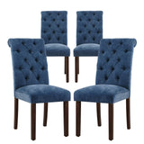 COLAMY Button Tufted Dining Chairs Set of 4, Parsons Upholstered Fabric Dining Room Chairs Kitchen Chairs with Wood Legs and Padded Seat, Blue COLAMY