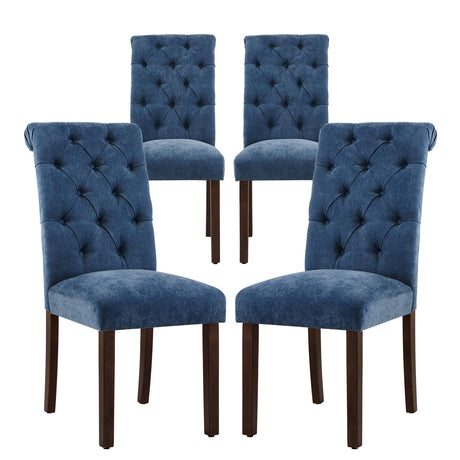 COLAMY Button Tufted Dining Chairs Set of 4, Parsons Upholstered Fabric Dining Room Chairs Kitchen Chairs with Wood Legs and Padded Seat, Blue COLAMY