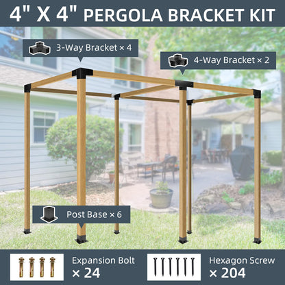 LITLANDSTAR Pergola Kit, Pergola Brackets 3-Way & 4-Way Right Angle Corner Bracket with Post Base Woodworks DIY Pergola Hardware Kit Elevated Wood Stand Kit 12 Pack with Screws for Gazebo 4”x - WoodArtSupply