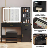 YITAHOME Vanity Desk Set, with Wireless Charging Station &Power Outlet, Vanity Mirror with Tempered Glass Top & Large Storage Spaces Vanity Table Set, Black YITAHOME