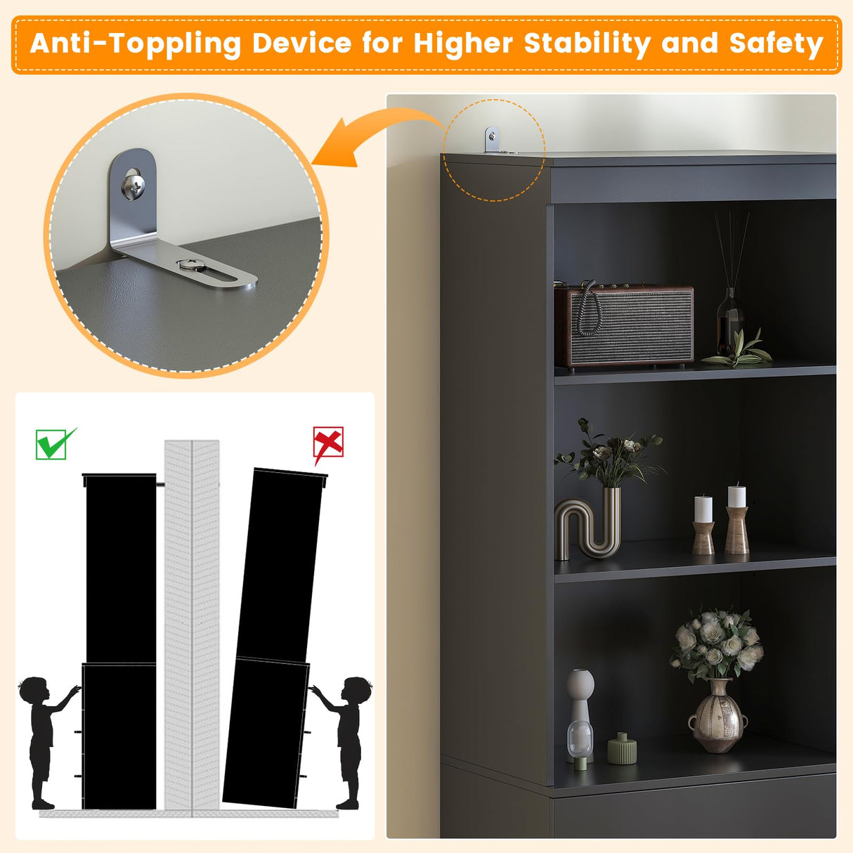 Winkalon 71“H Black Bookshelf with LED Light, Bookcase and Bookshelf with Drawers, Tall Bookcase Tall Storage Cabinet 3-Tier Open Shelves for Home Office Living Room Bedroom Winkalon