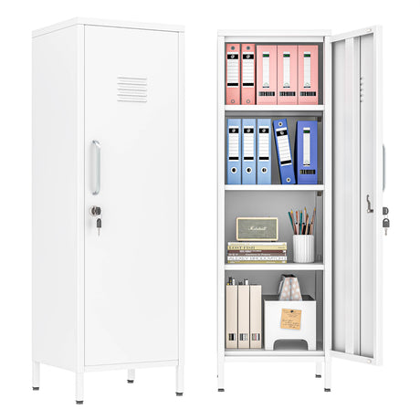 GAIOUS Metal Locker Storage Cabinet, Steel File Cabinet with Door and Shelves, Locked Storage Cabinet for Small Spaces, Locker for Employees, Storage Locker for Office Garage School Gym (1 Door,White) GAIOUS