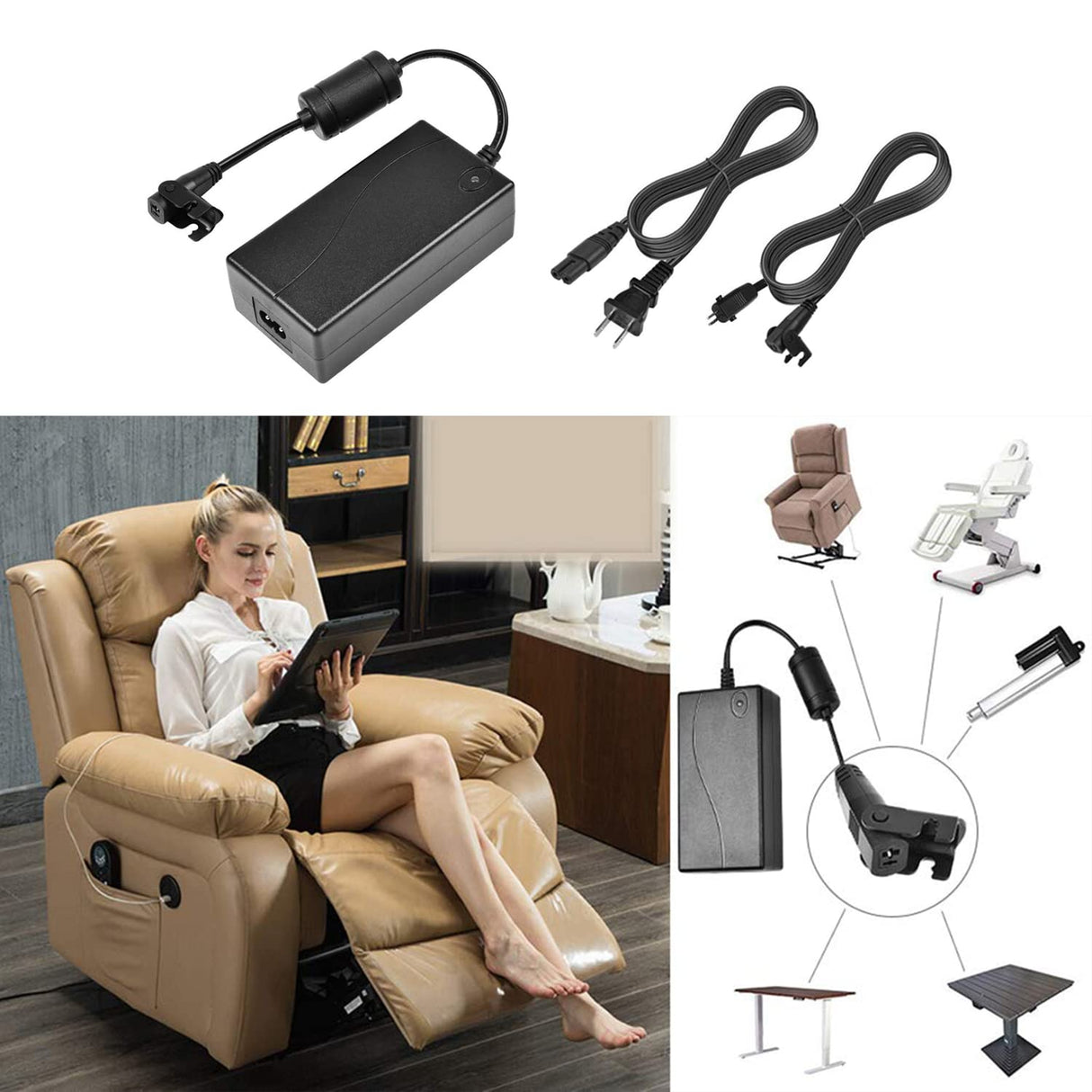 Universal Lift Chair or Power Recliner AC/DC Switching Power Supply Transformer Compatible with Recliners 29V 2A Adapter for Lift Chair or Recliner(US Plug & Motor Cable Included) CUGLB