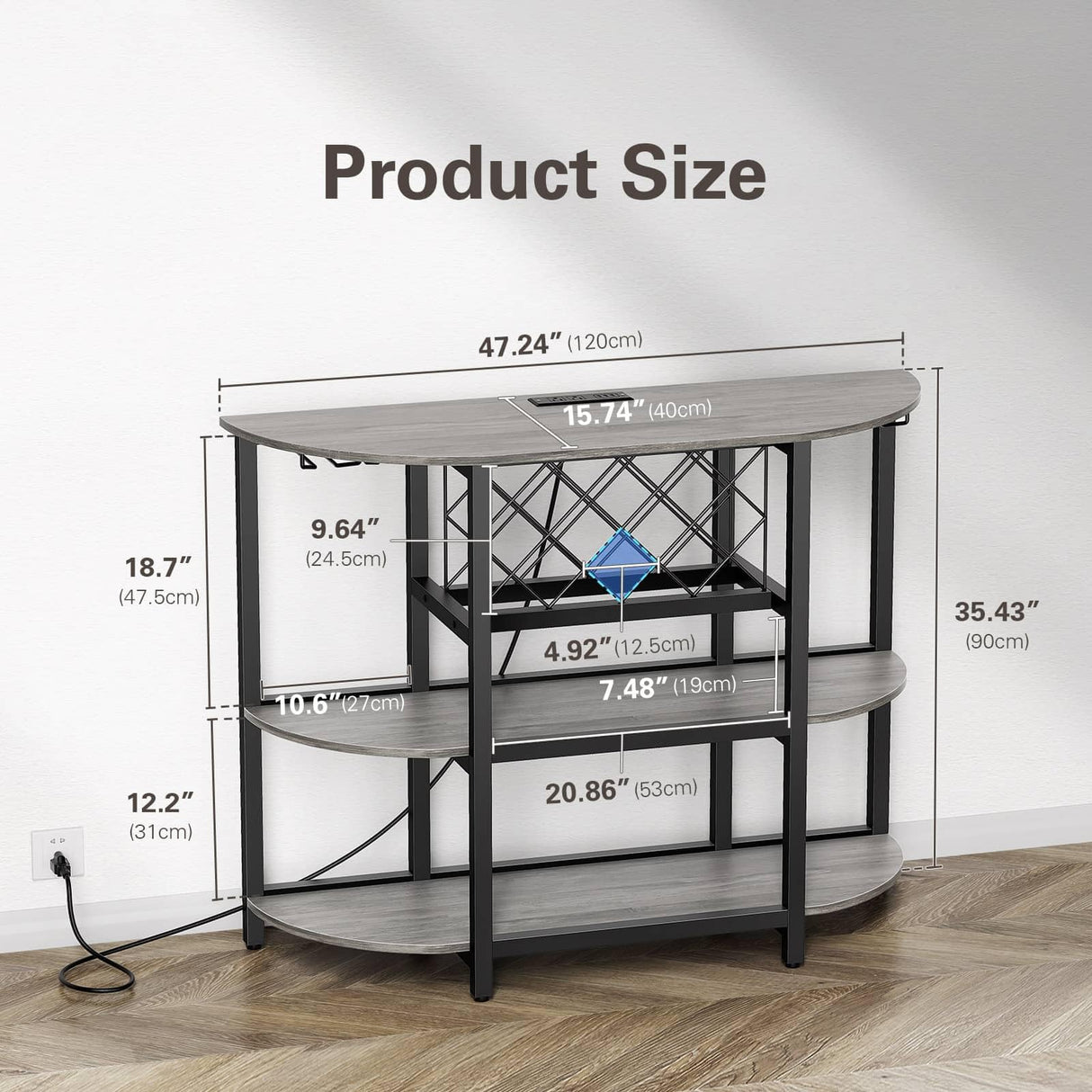 Zarler Bar Table Cabinet, Home Mini Bar Cabinet for Liquor, Metal Wine Bar Stand with 4-Tier Storage, Easy to Assemble, Light Grey Zarler