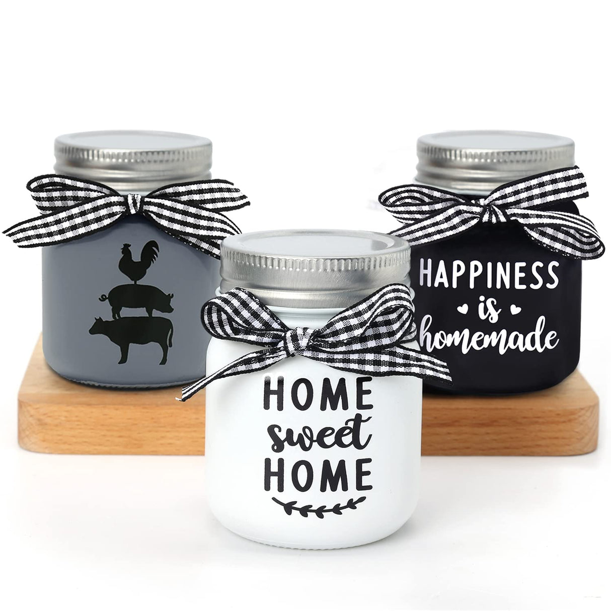 Mini Mason Jar Centerpiece Table Decorations for Farmhouse Coffee Table Dining Table Decor Tiered Tray Jar with Lids for Kitchen Living Room Set of 3 Nefelibata