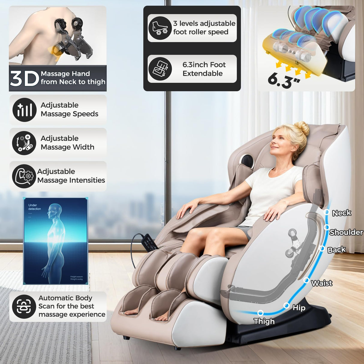 BOSSCARE Zero Gravity Massage Chair: 3D Full Body Airbags Shiatsu Massaging Chairs - SL Track AI APP Body Scanning Heating Recliner BOSSCARE