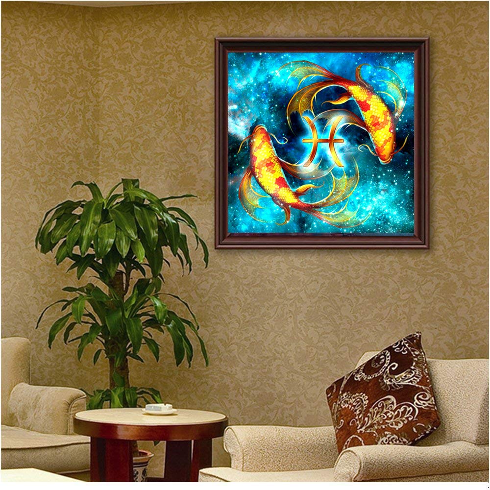 Better Selection 5D DIY Full Drill Constellation Diamond Art Aquarius Cross Stitch Zodiac Signs Embroidery Mosaic Kit Home Decor Wall Art Gifts Pisces Better Selection